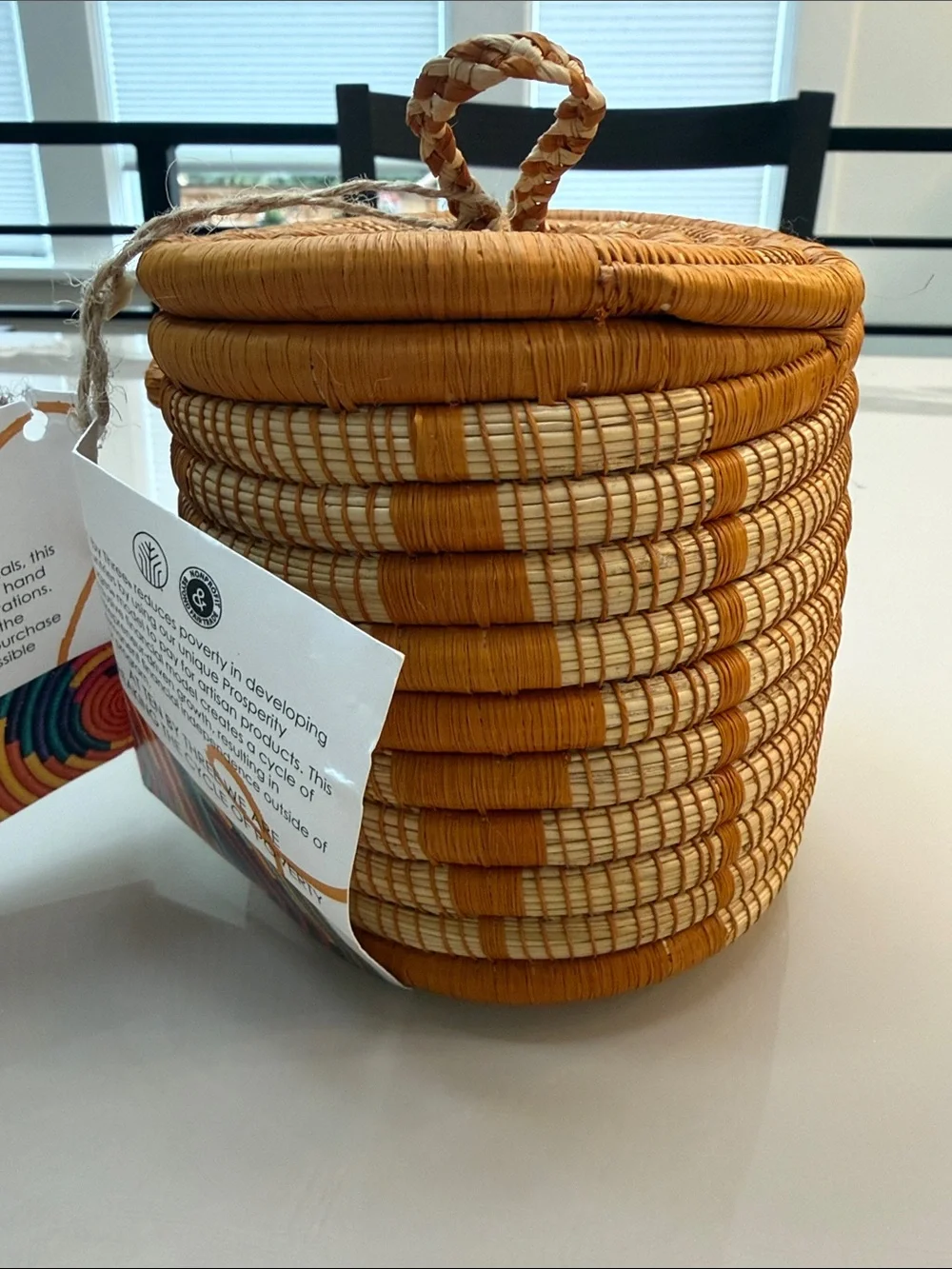 Handmade Woven Basket - Yellow & Natural Stripes